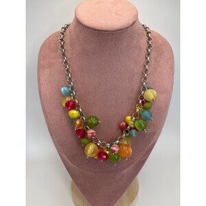 Colorful Fruity Glass Acrylic & Glass Bead Silver Chain Statement 18” Necklace